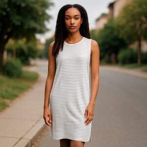 Old Navy Womens sz XL Dress T Shirt Knit Shift Pink Striped Midi Sleeveless